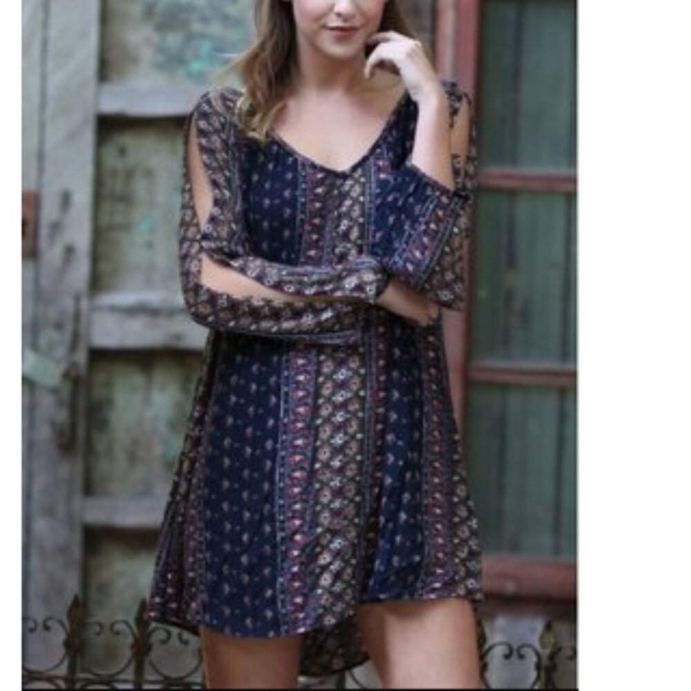 Angie Boho Long-Sleeve Dress with Cold-Shoulder Cutouts Size Small NWT